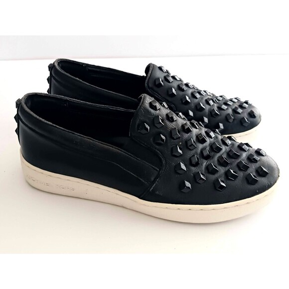 Michael Kors Keaton Studded Blk Leather Slip On Sneakers Sz 6 - Picture 1 of 9